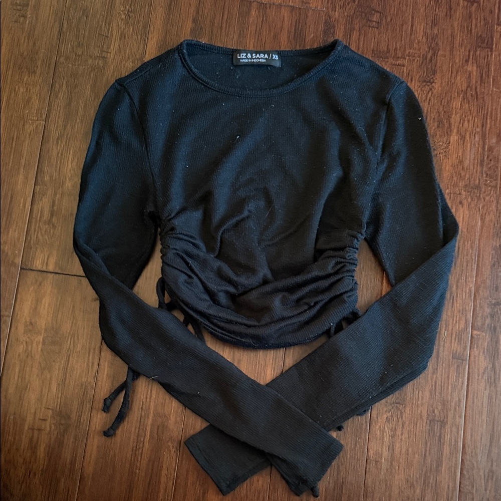 Black Ruched Long Sleeve Top
